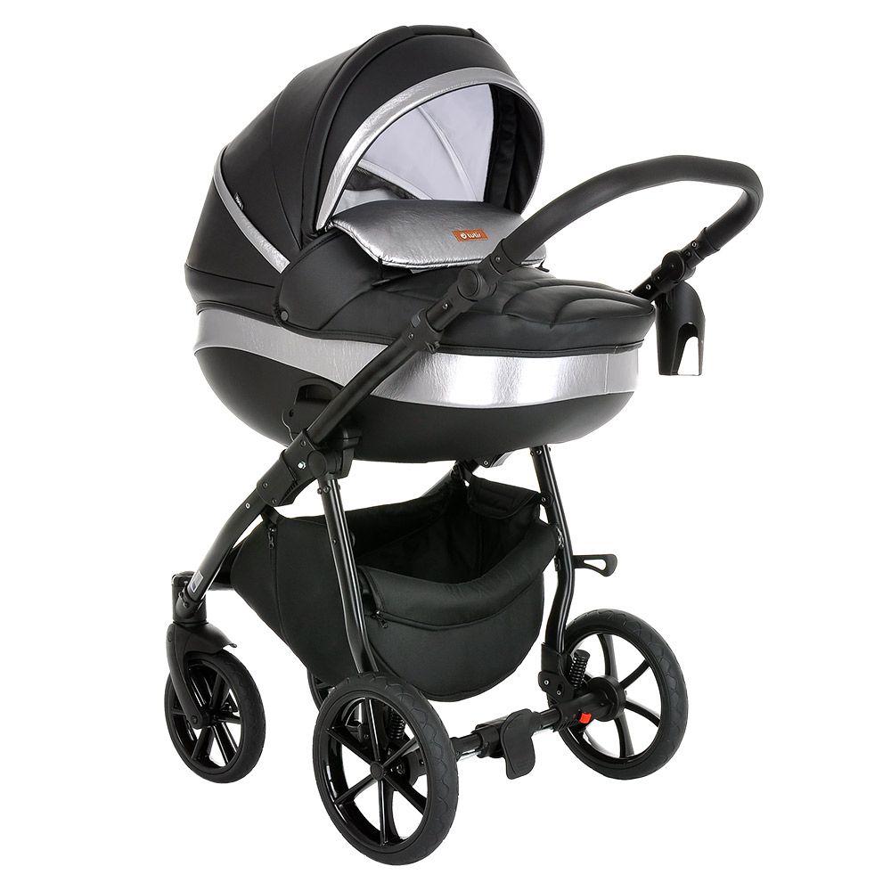 Коляска 2 в 1 Tutis Nanni Leather 2021, Черный + Серебро (399)